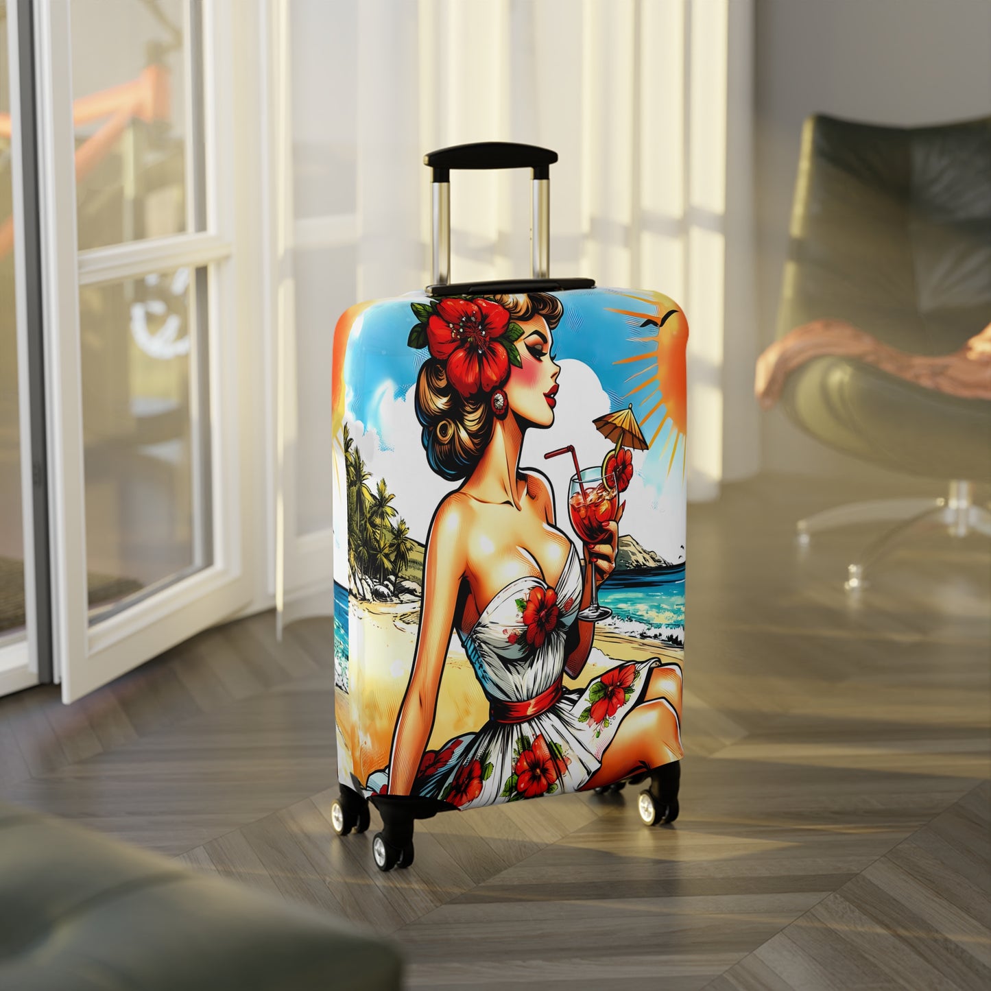 Luggage Cover, Retro Girl, at the Beach, awd-3002