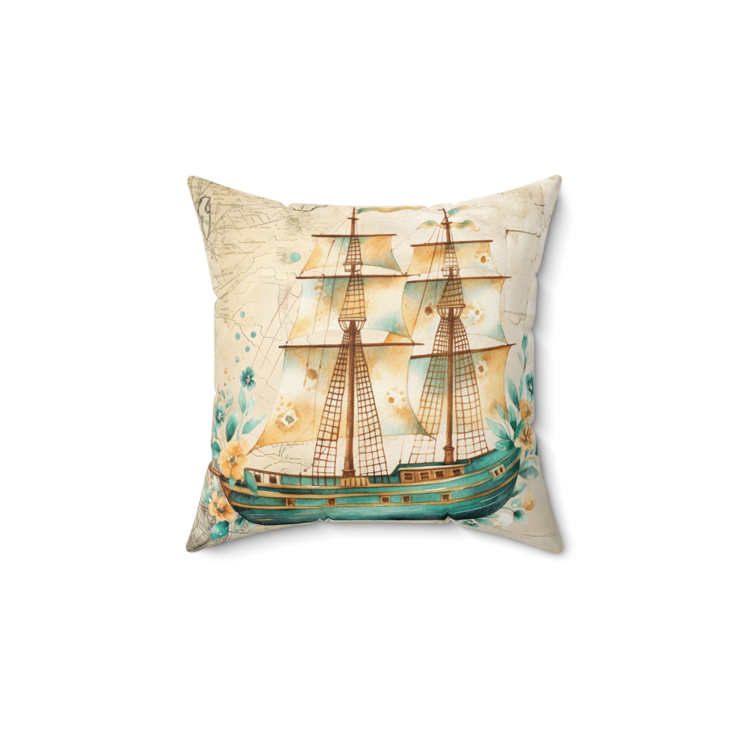 Nautical Polyester Square Cushion, Nautical cushion, Ship