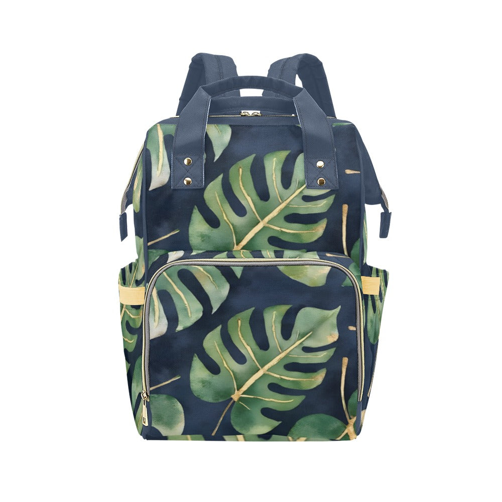 Monsteria Leaves Dark Bg Multi-Function Diaper Backpack/Diaper Bag (Model 1688)