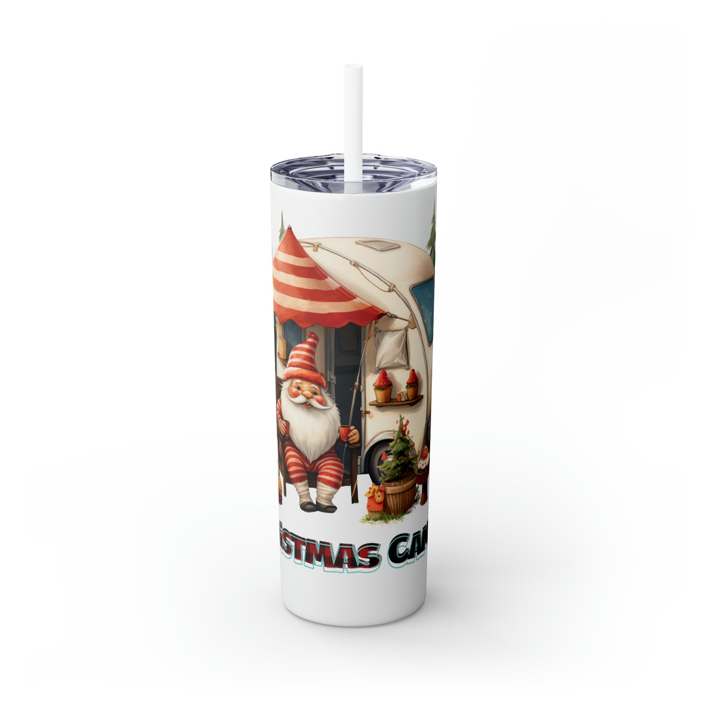 Skinny Tumbler with Straw, 20oz, Christmas Camper, awd-819