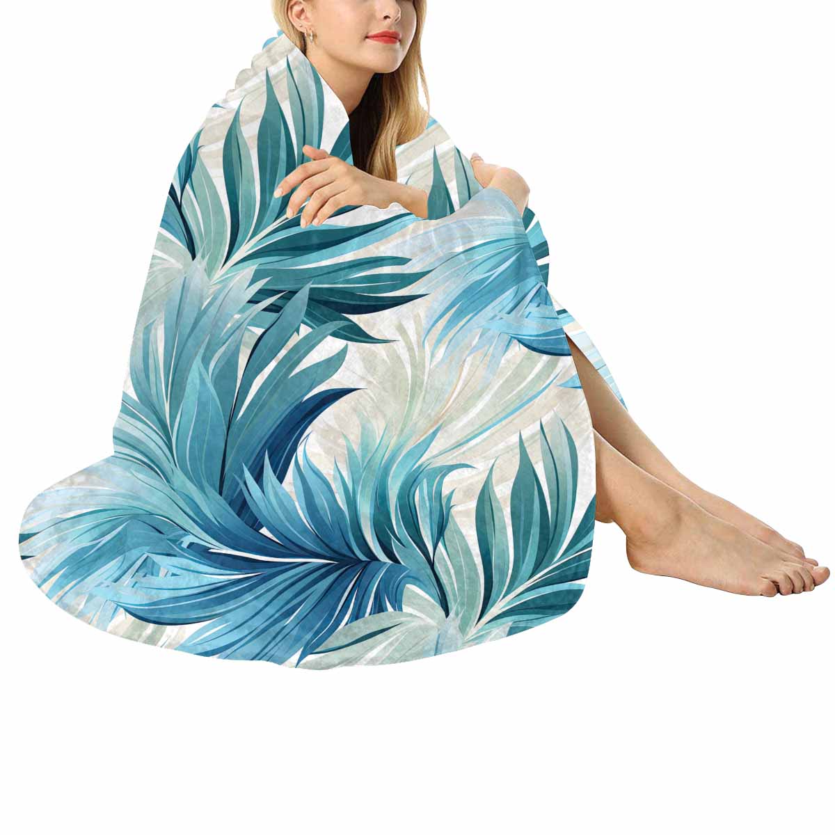 Blue Palms  Circular Micro Fleece Blanket 47"