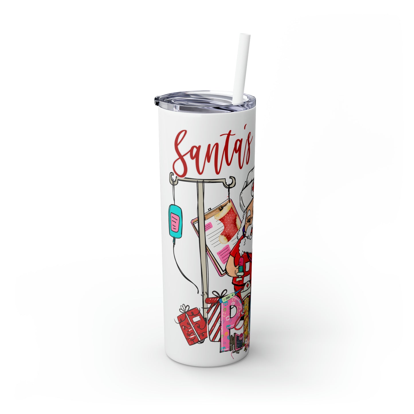 Skinny Tumbler with Straw, 20oz,  Santa's Favorite PICU