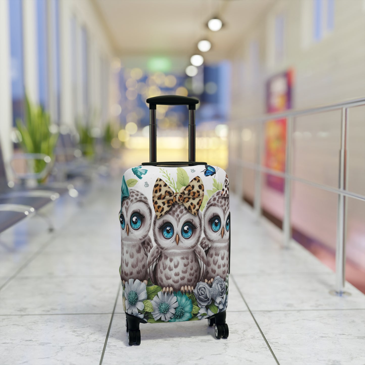 Luggage Cover, Blue Floral Owls, awd-1469