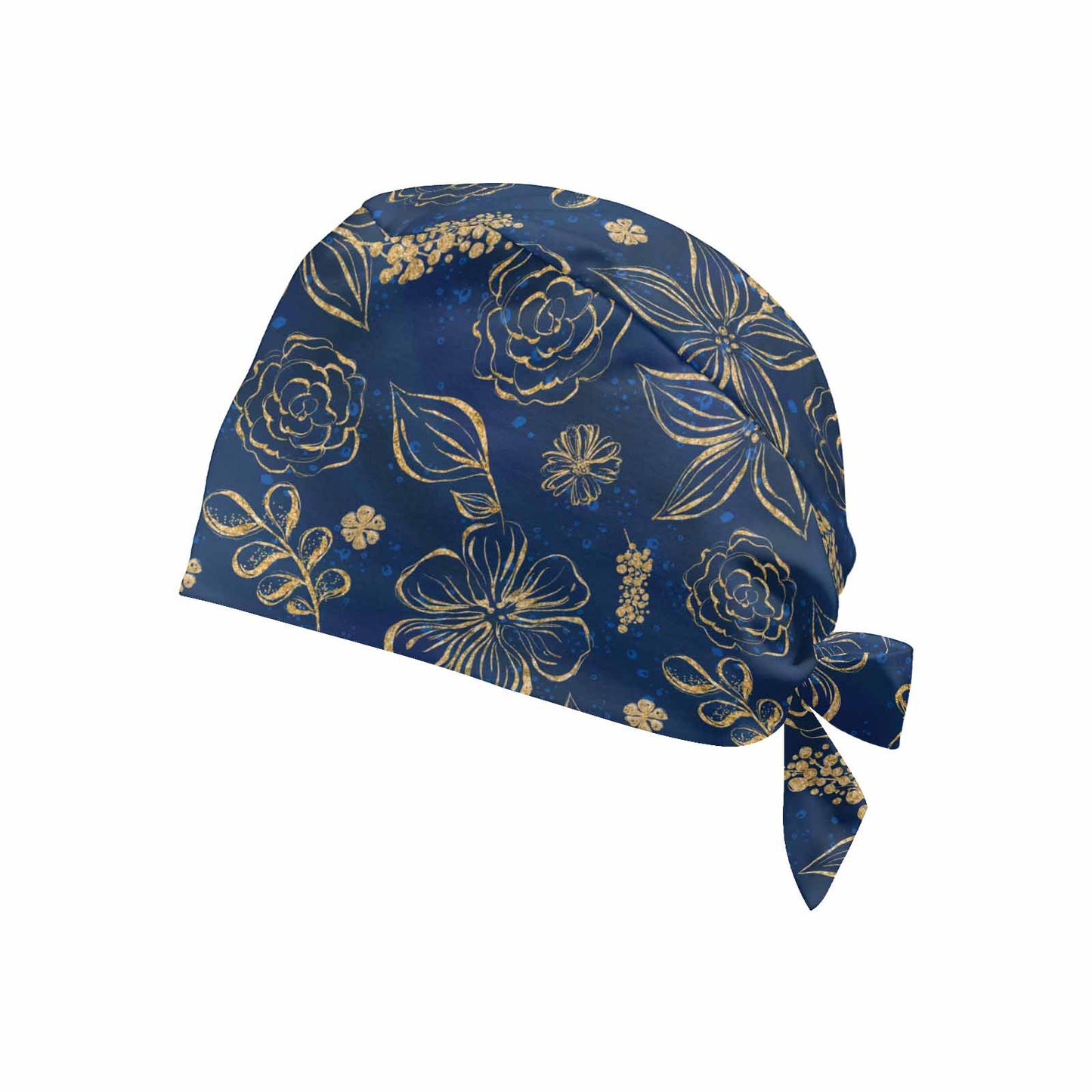 Nurse Scrub Cap Blue and Gold Floral  Scrub Cap