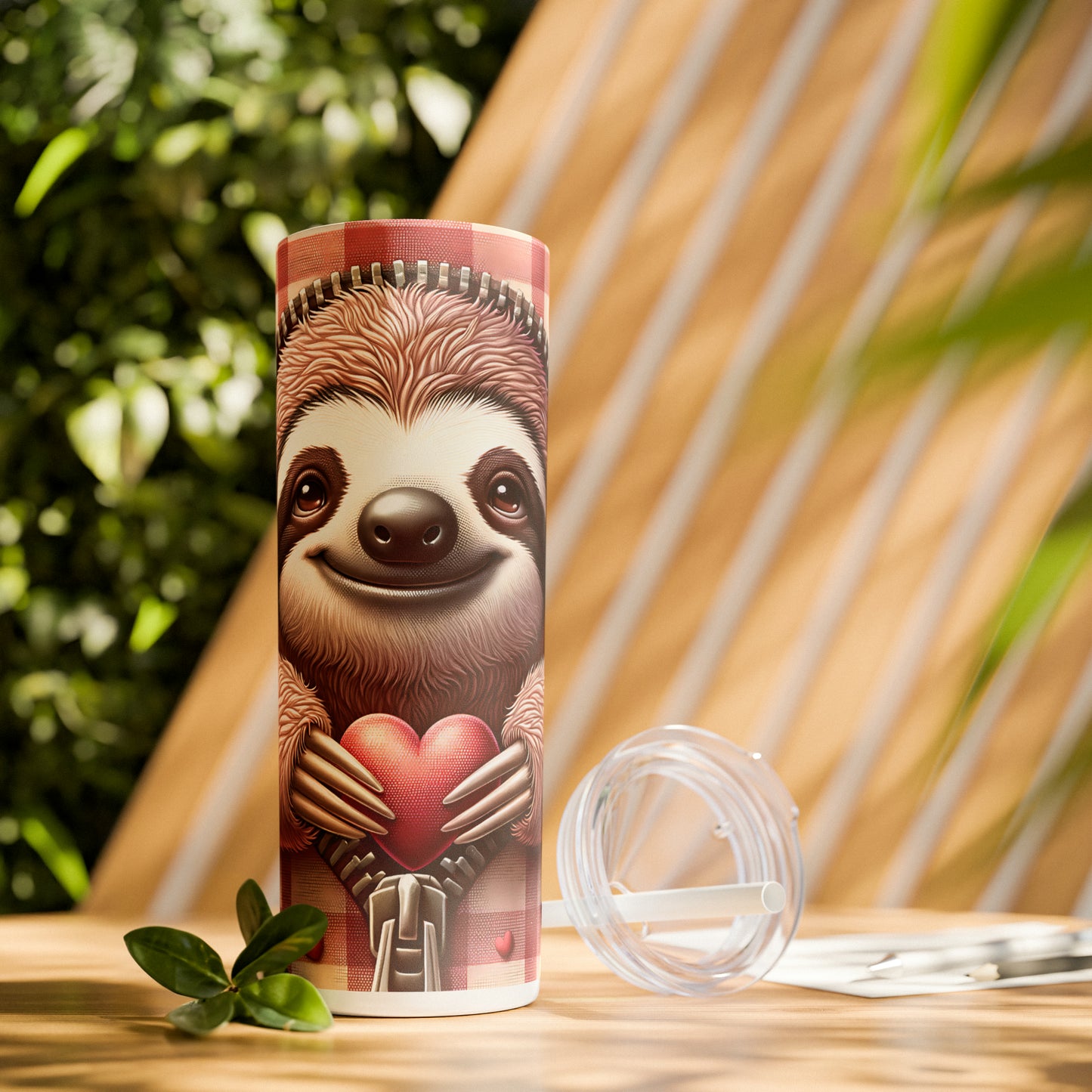 Skinny Tumbler with Straw, 20oz, Sloth, Valentines Day