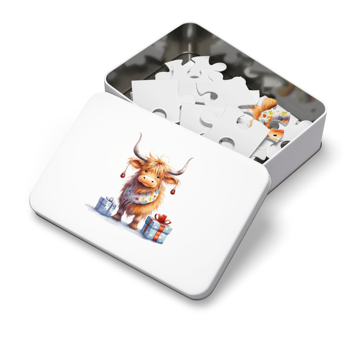 Puzzle, Christmas Highland Cow, Personalised/Non-Personalised (30, 110, 252, 500,1000-Piece)