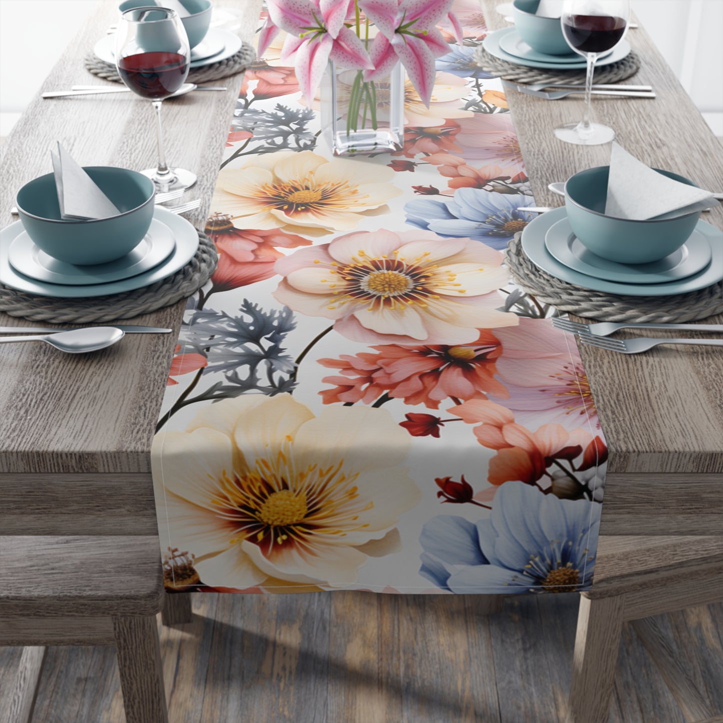 Floral Table Runner, Cotton Twill and Poly Available