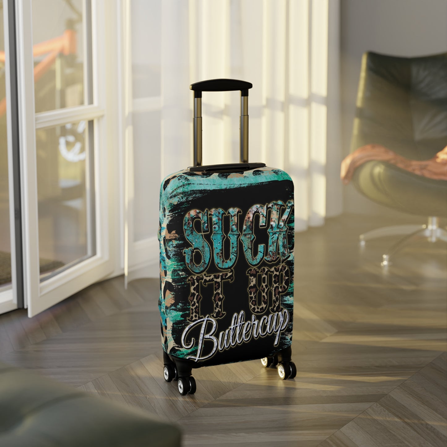 Luggage Cover, Country and Western, Suck it up Buttercup, Turquoise, awd-040