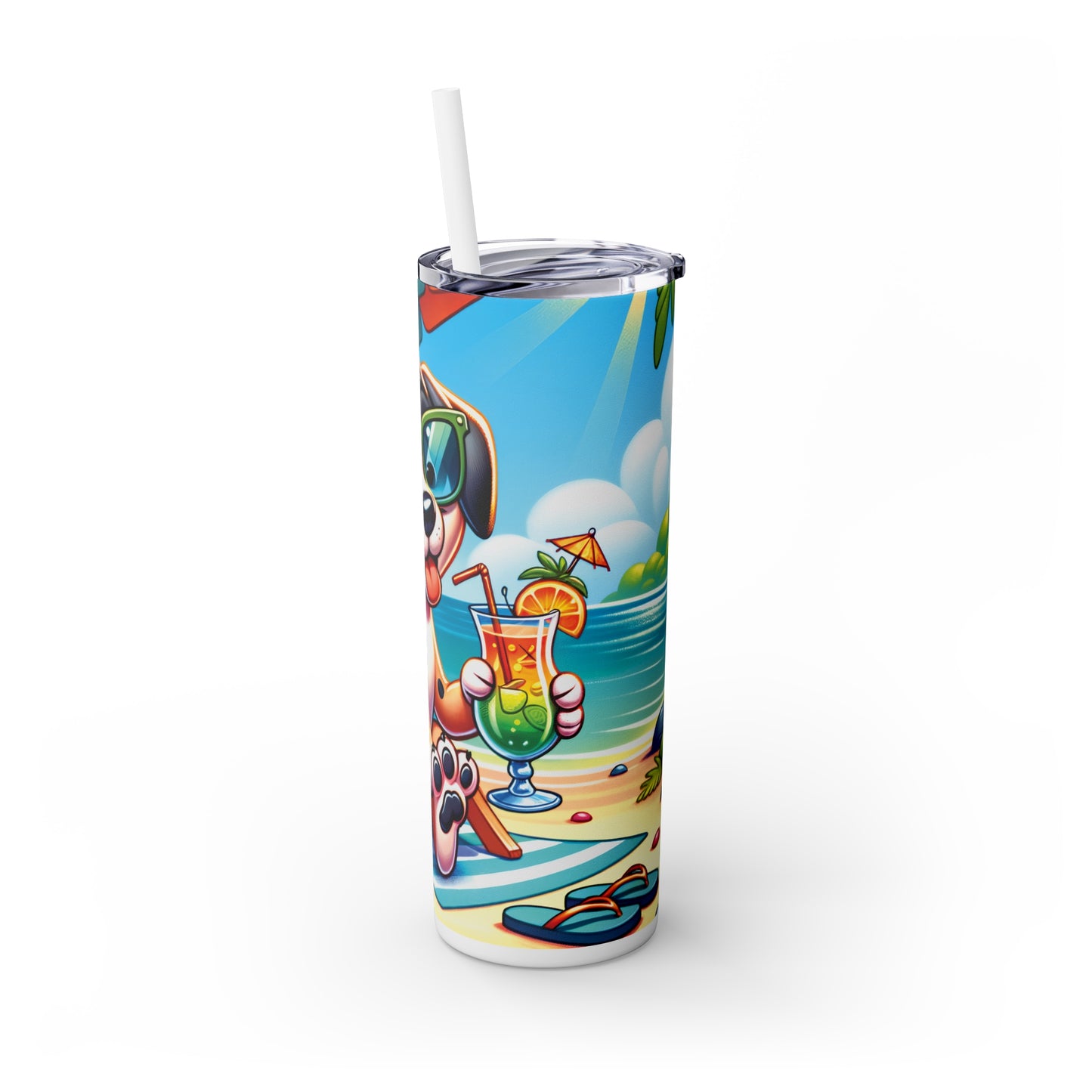 Skinny Tumbler with Straw, 20oz, Dog on Beach, Catahoula Leopard, awd-1203