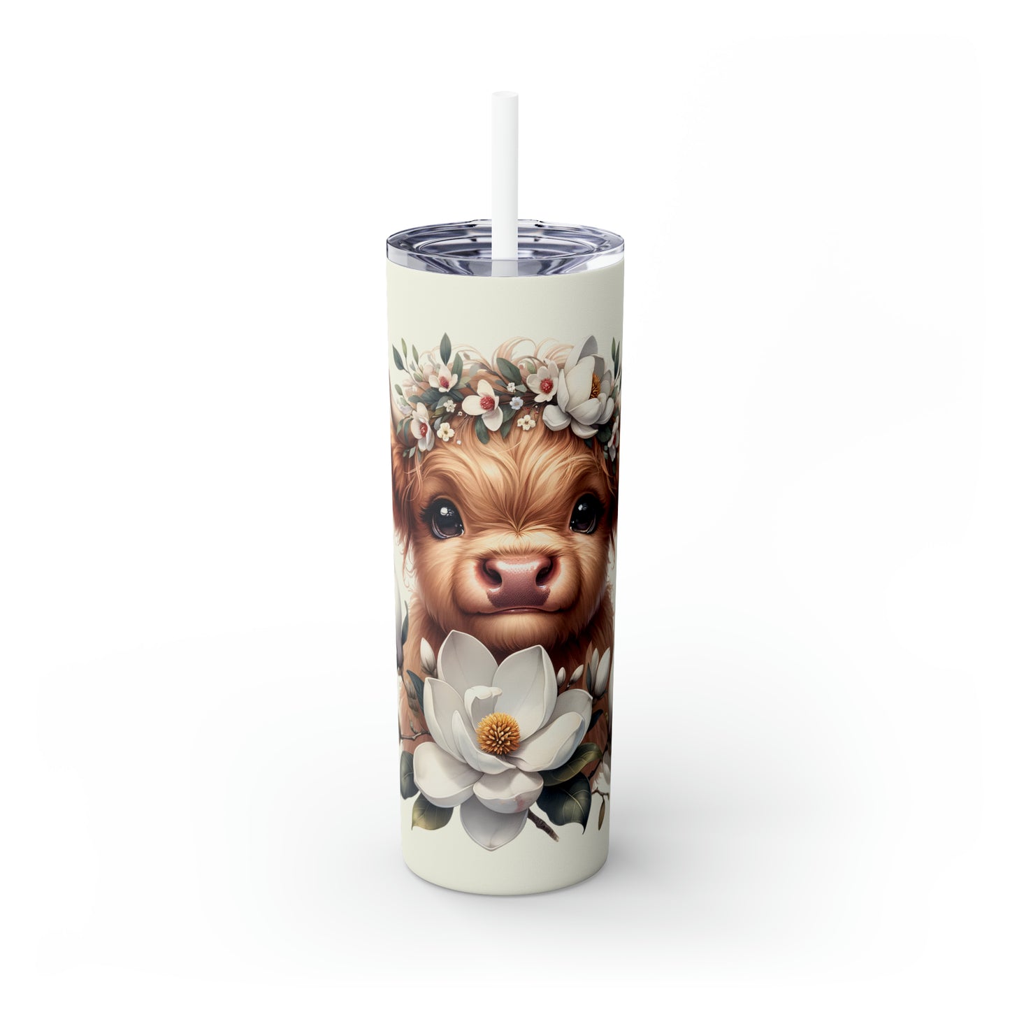 Skinny Tumbler with Straw, 20oz, Baby Highland Cow