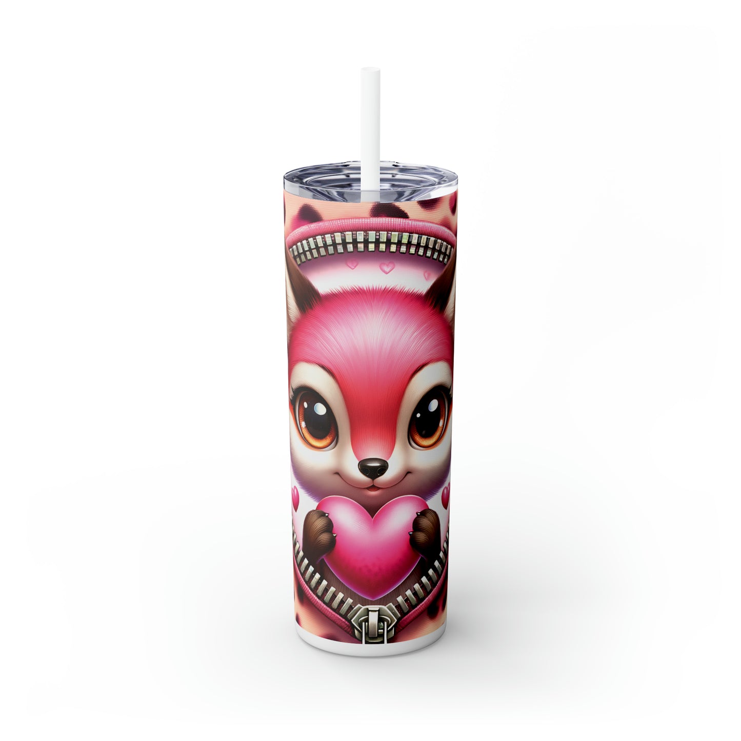 Skinny Tumbler with Straw, 20oz, Fox, Valentines Day, awd-768