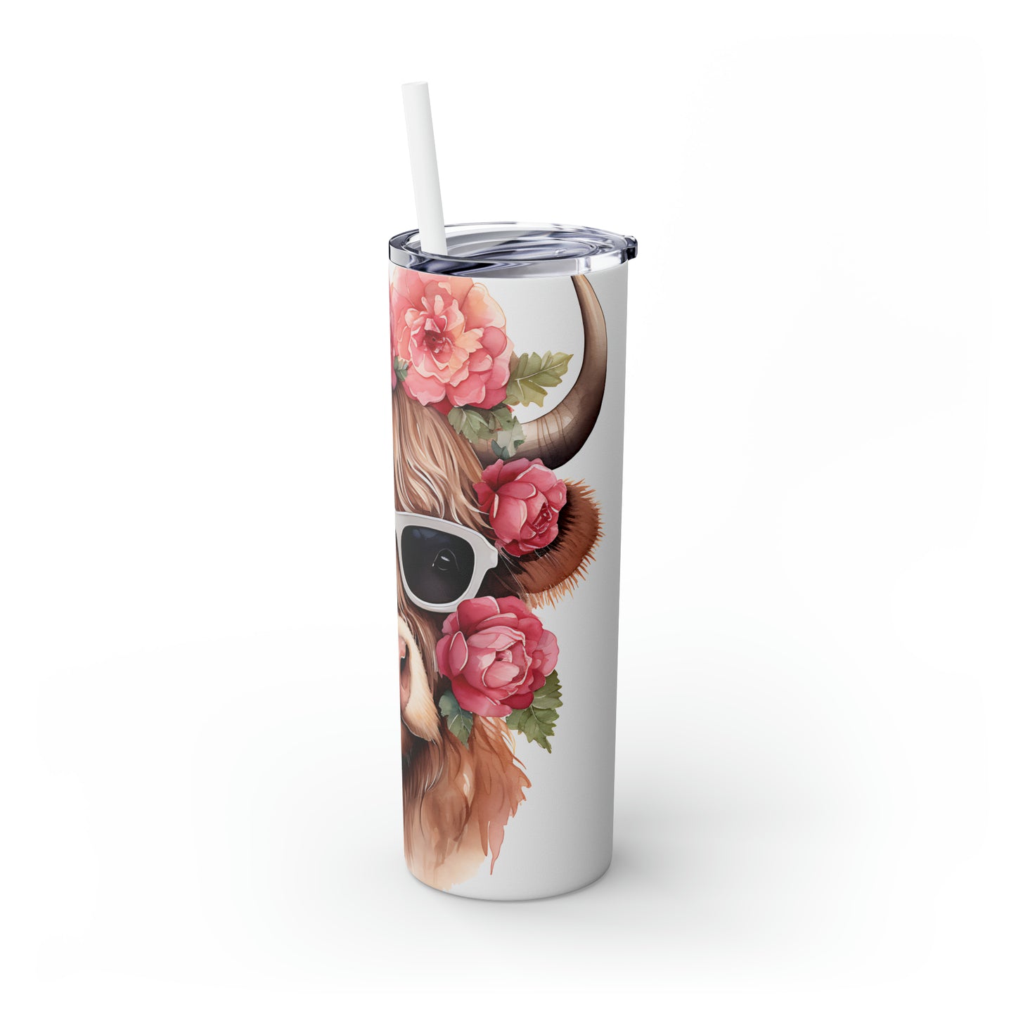 Skinny Tumbler with Straw, 20oz Highlander Cow