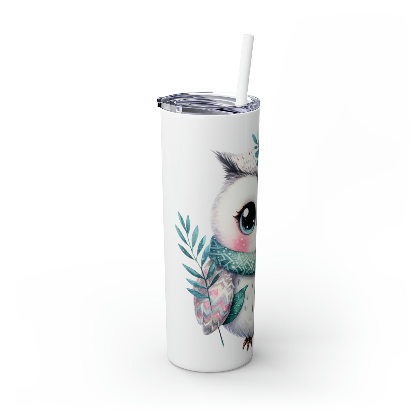 Skinny Tumbler with Straw, 20oz, Owl