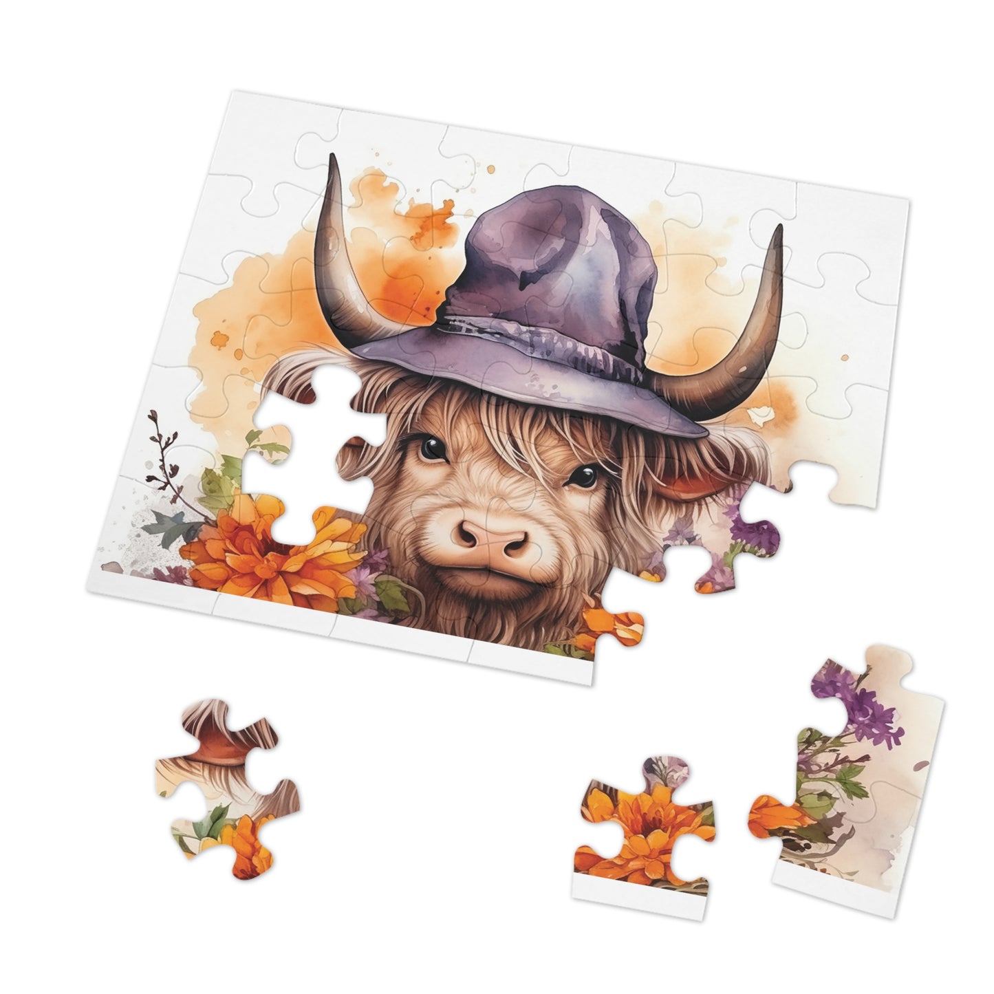 Jigsaw Puzzle, Highland Cow, Personalised/Non-Personalised (30, 110, 252, 500,1000-Piece)