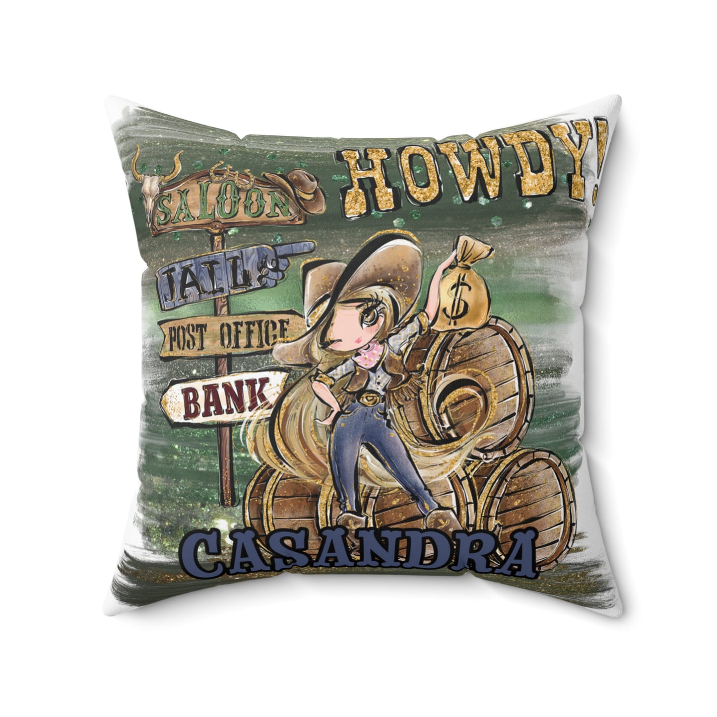 Personalised Howdy Cushion, Blonde Hair Brown Eyes, Polyester Square Cushion, Christmas cushion