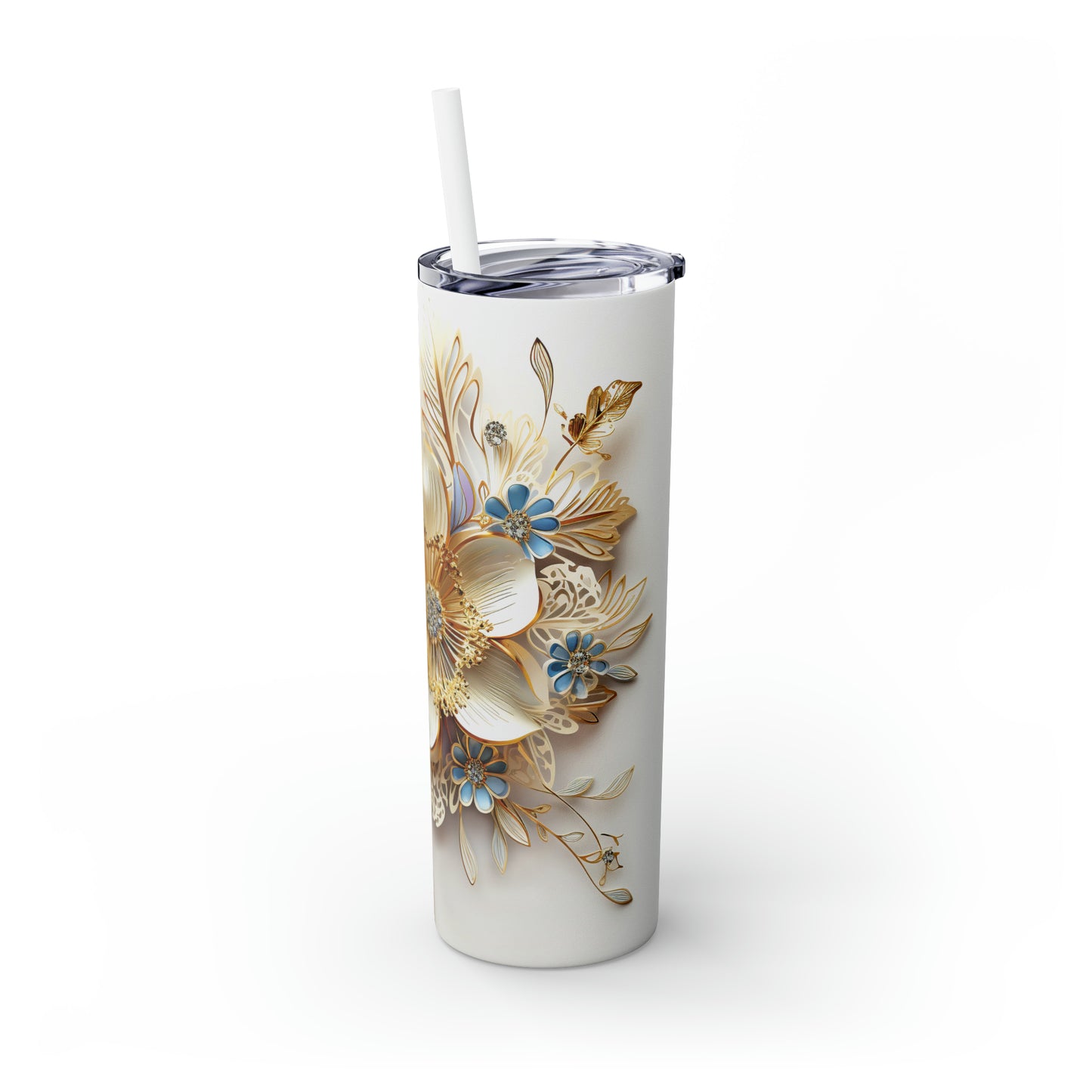 Skinny Tumbler with Straw, 20oz, Floral, awd-414