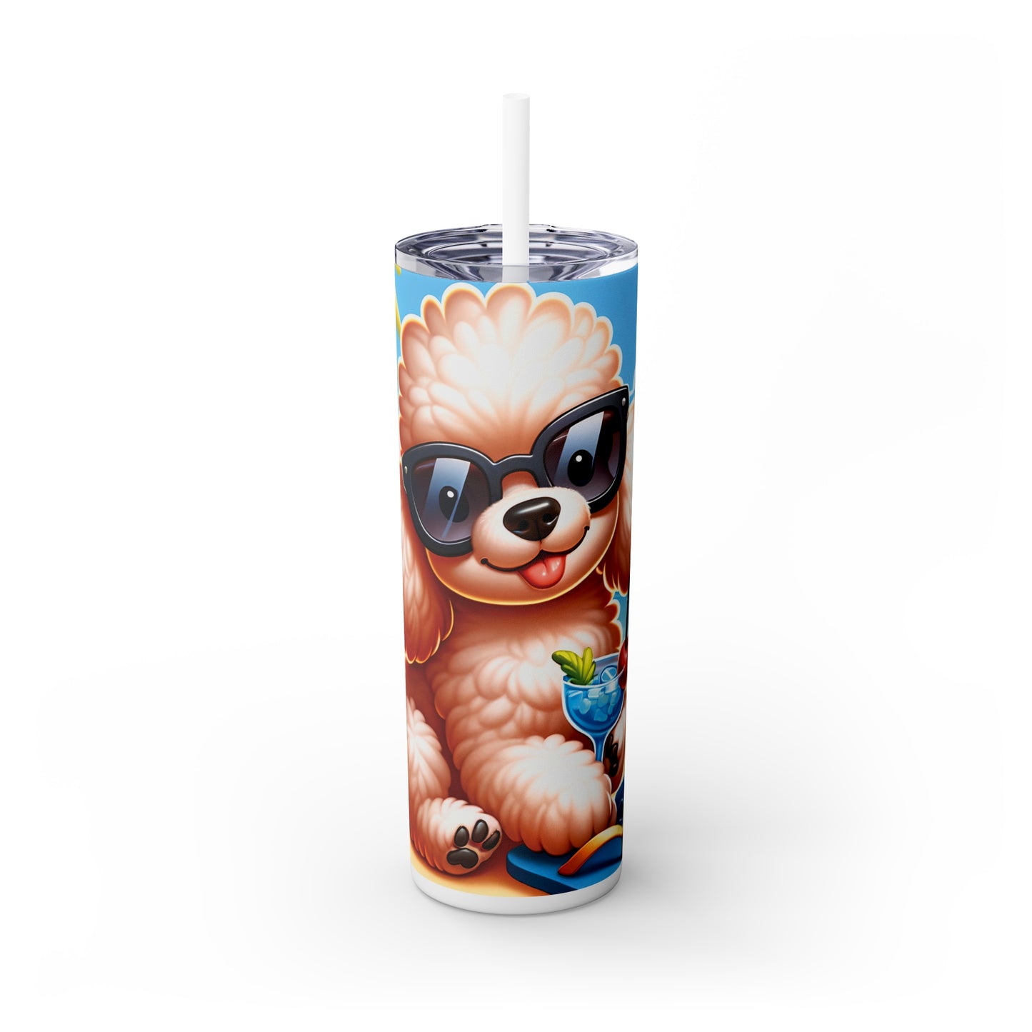 Skinny Tumbler with Straw, 20oz, Dog on Beach,  Poodle, awd-1234