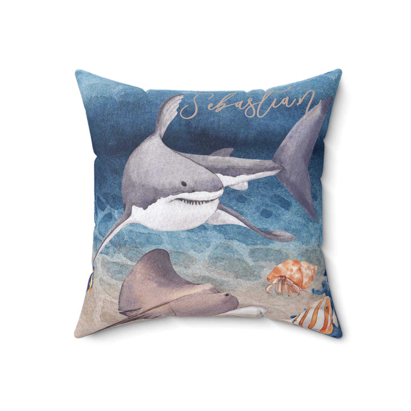 Nautical Polyester Square Cushion, Nautical cushion, Shark