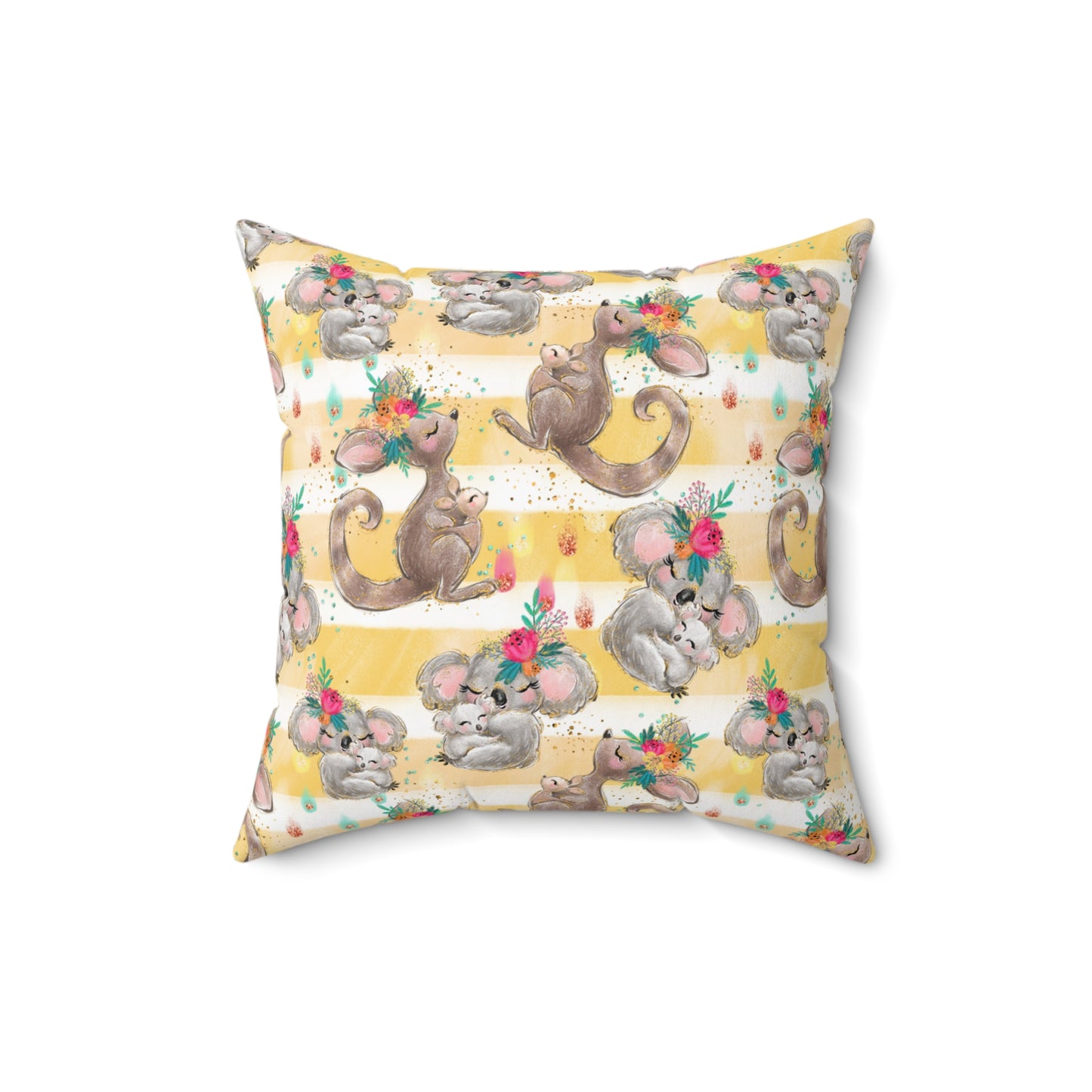 Spun Polyester Square Pillow, Australian Animal Floral Cushion