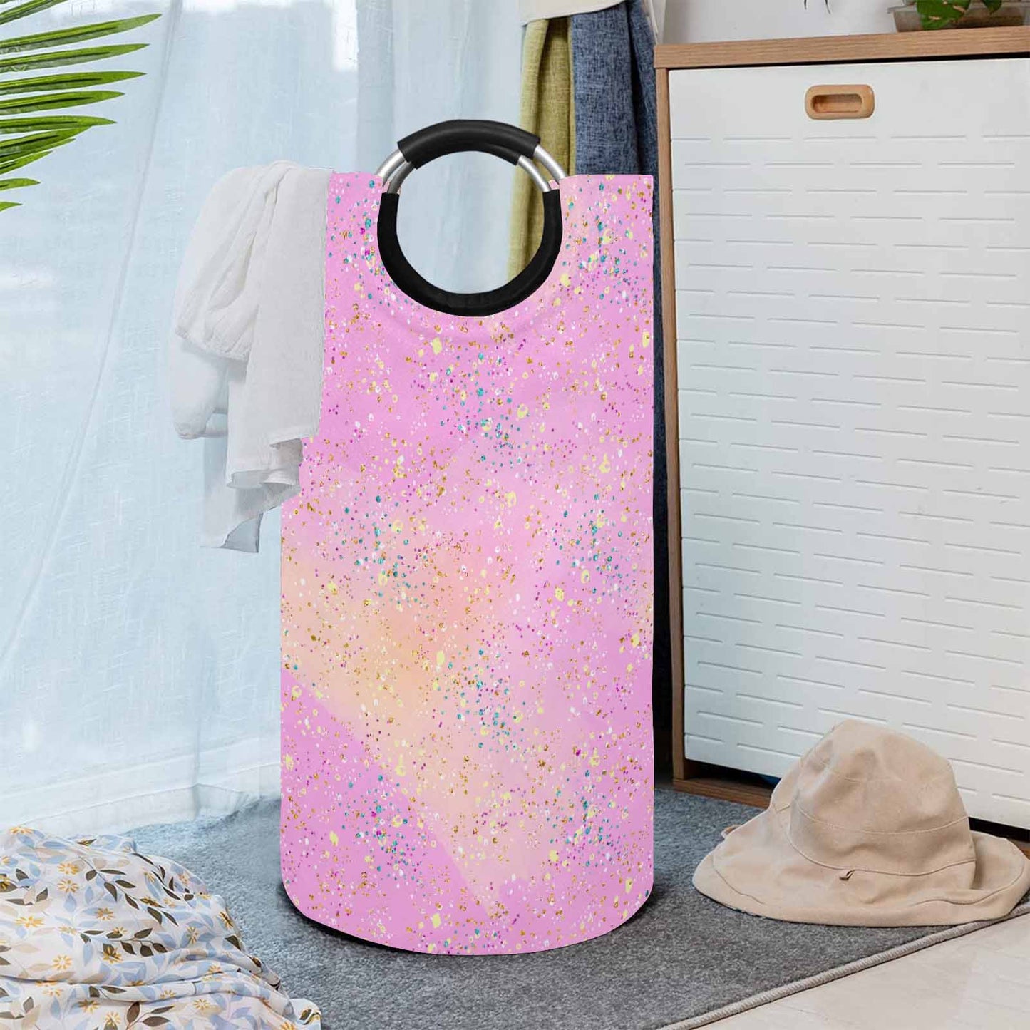 Pink Splash  Round Laundry Basket