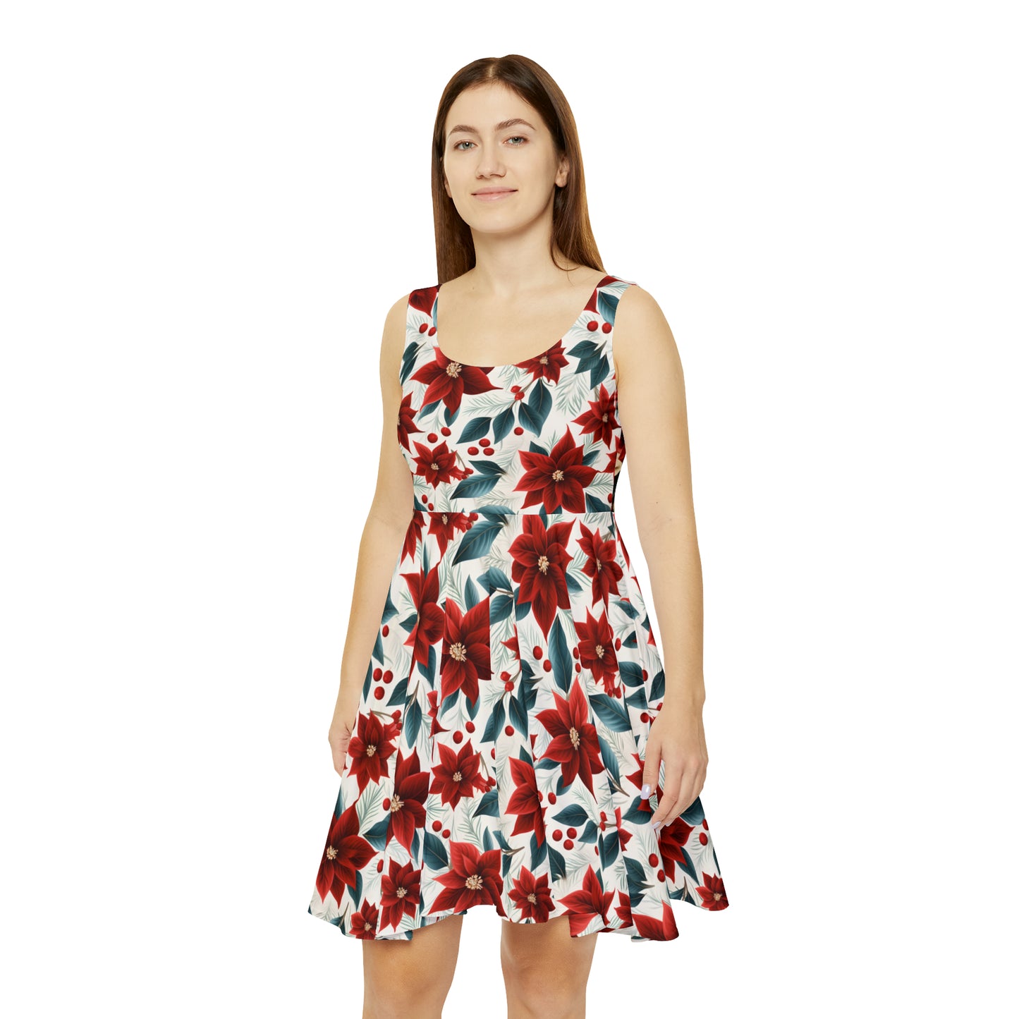 Women's Skater Dress, Red Poinsettia