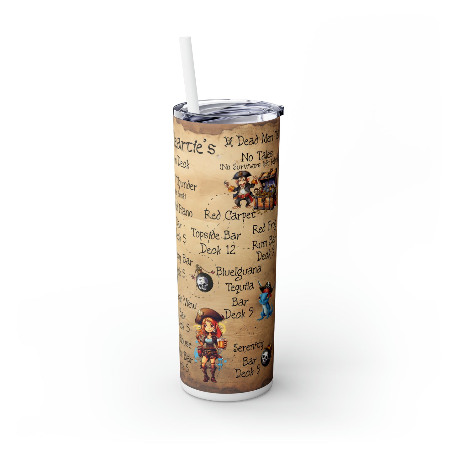 Skinny Tumbler with Straw, 20oz, Cruise, Pirate Map Cruise Bar Crawl