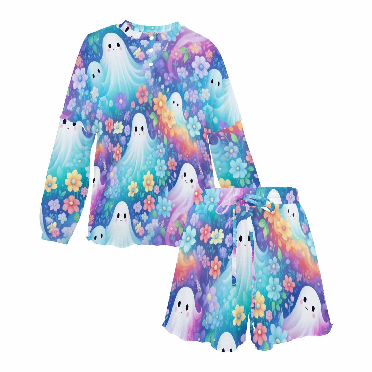 Pastel Halloween  Women's Long Sleeve Pajama Set with Shorts