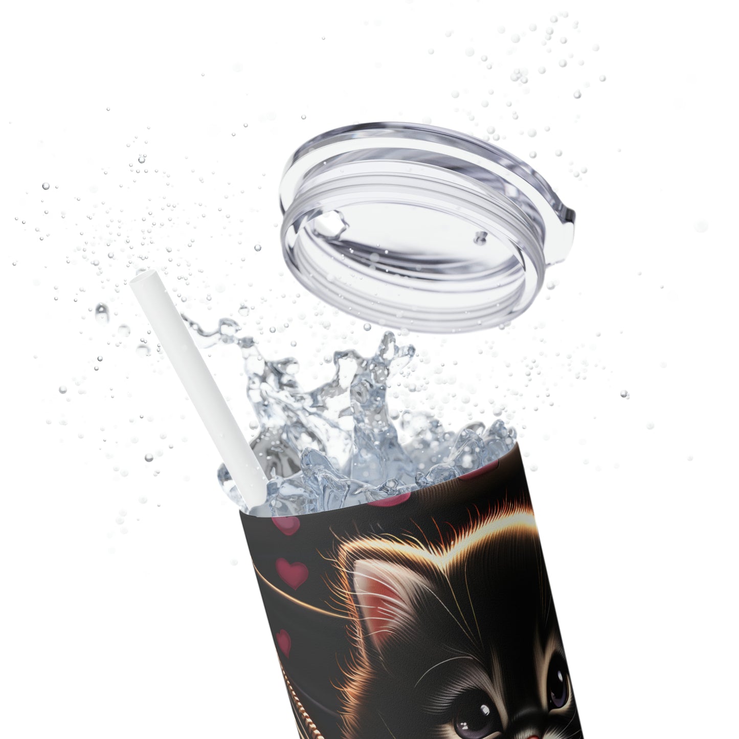 Skinny Tumbler with Straw, 20oz, Cat, Valentines Day, awd-928