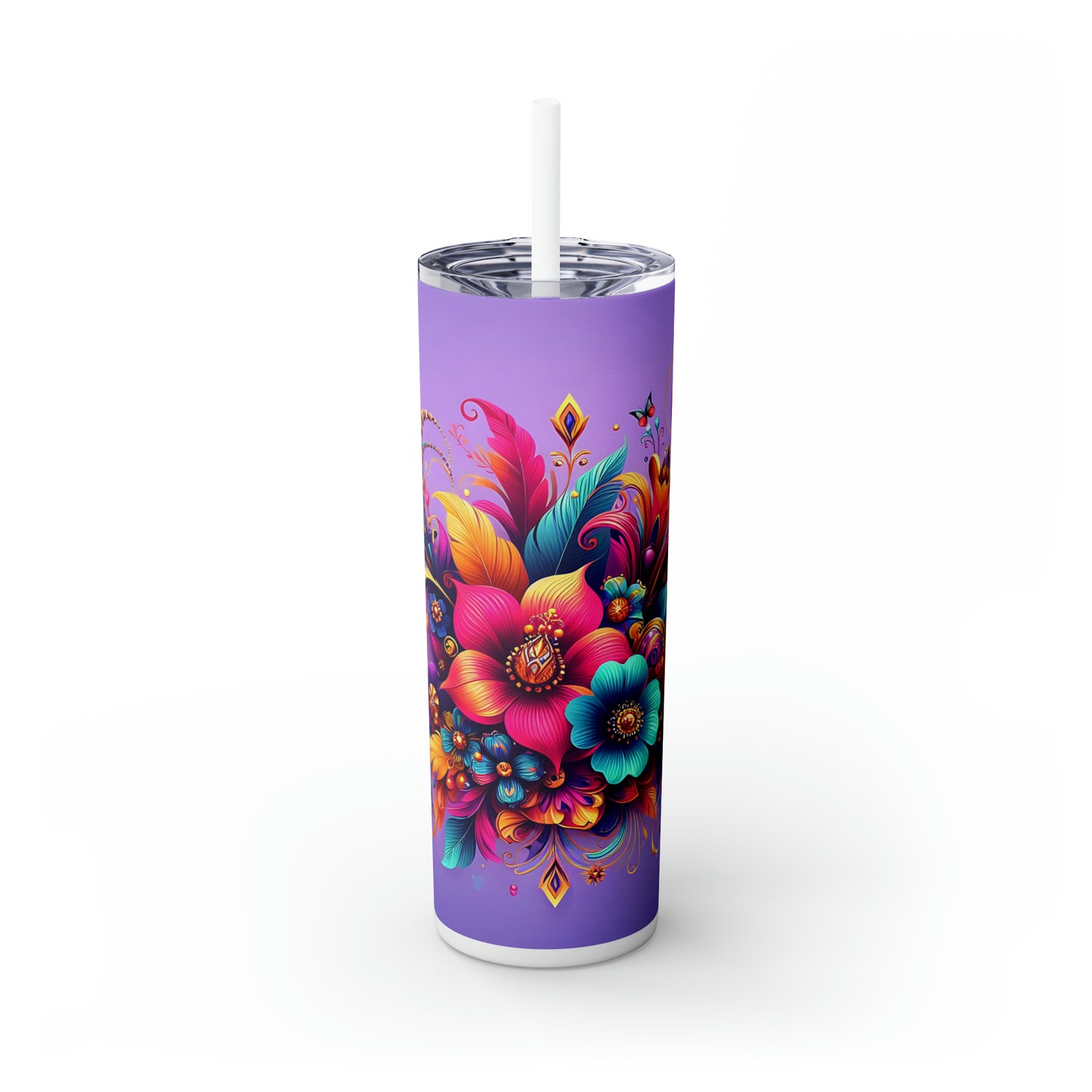 Skinny Tumbler with Straw, 20oz, Floral, awd-305