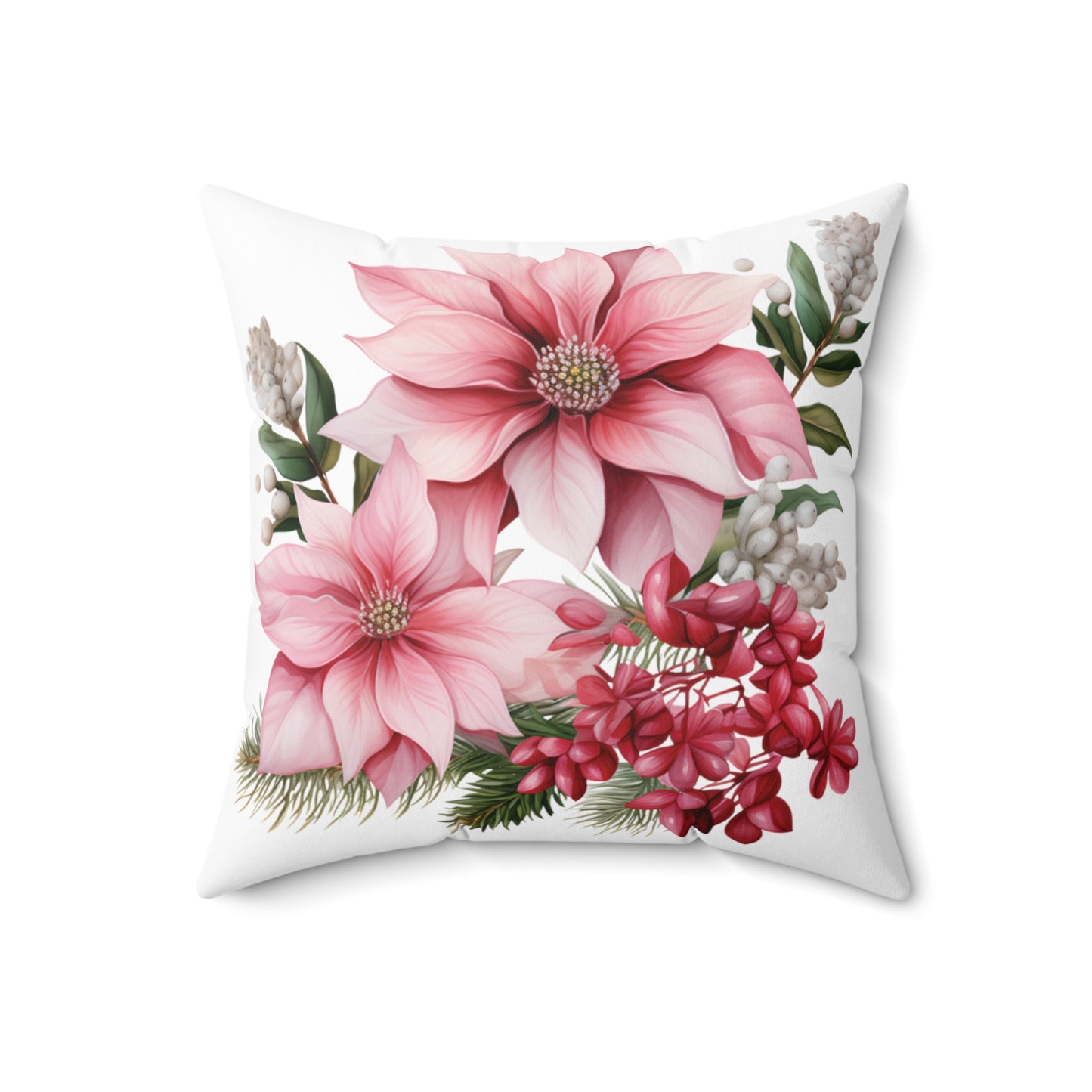 Polyester Square Cushion, Pink Poinsettia