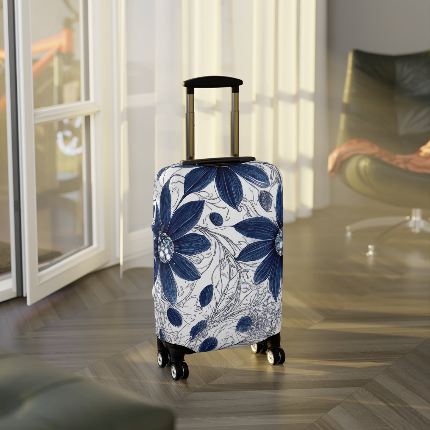 Luggage Cover, Blue Floral-3