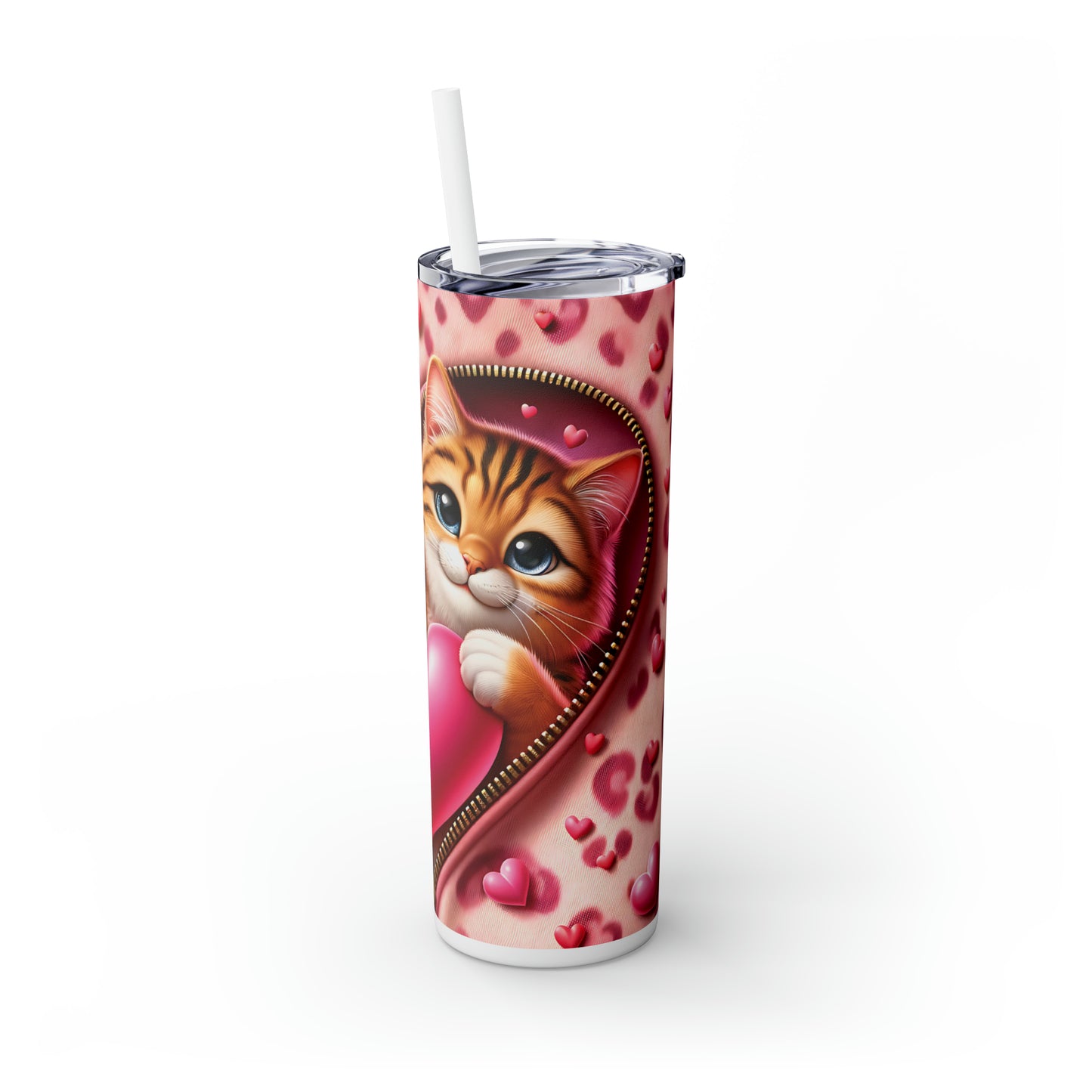 Skinny Tumbler with Straw, 20oz, Cat, Valentines Day, awd-759