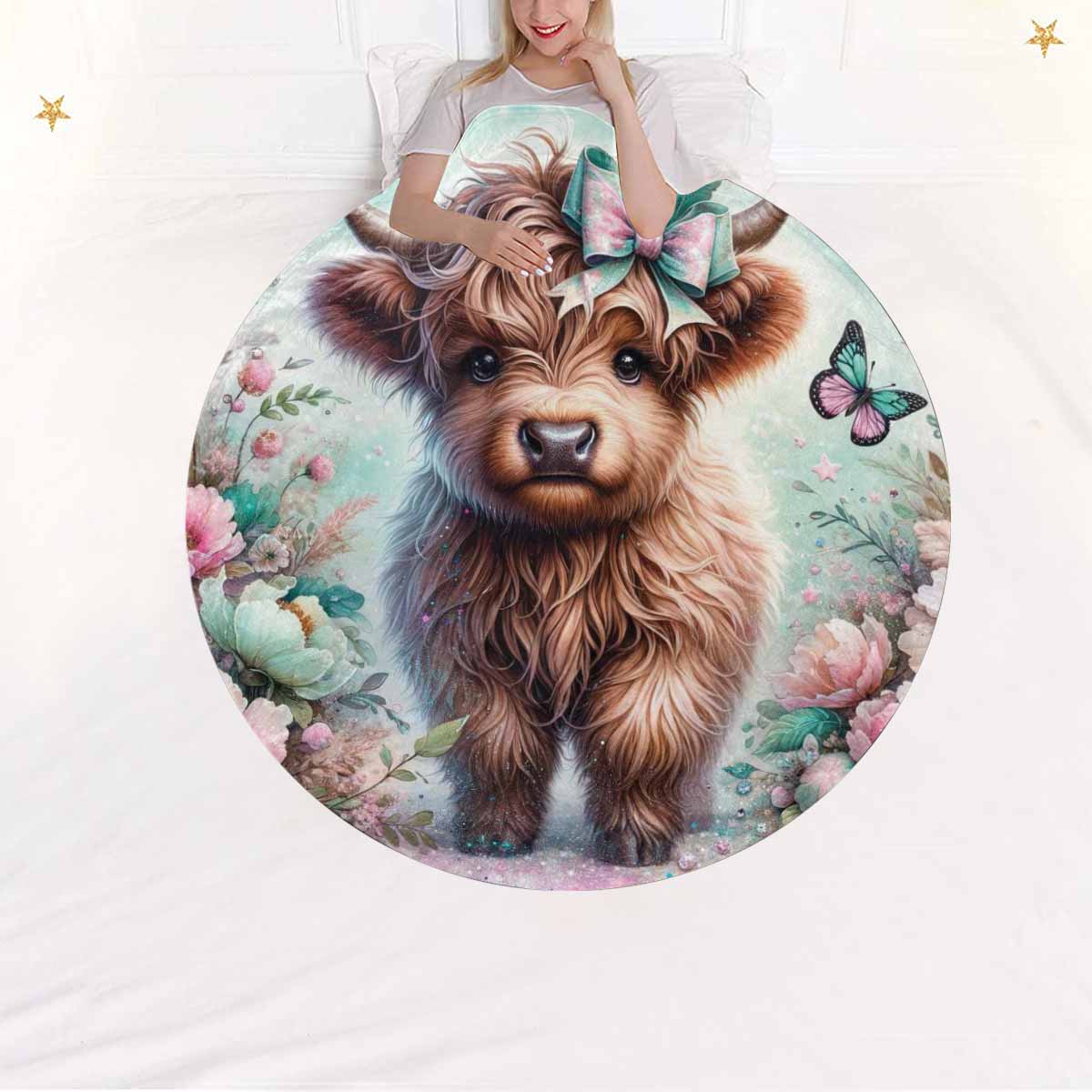 Higland Cow Awd1418  Circular Micro Fleece Blanket 47"