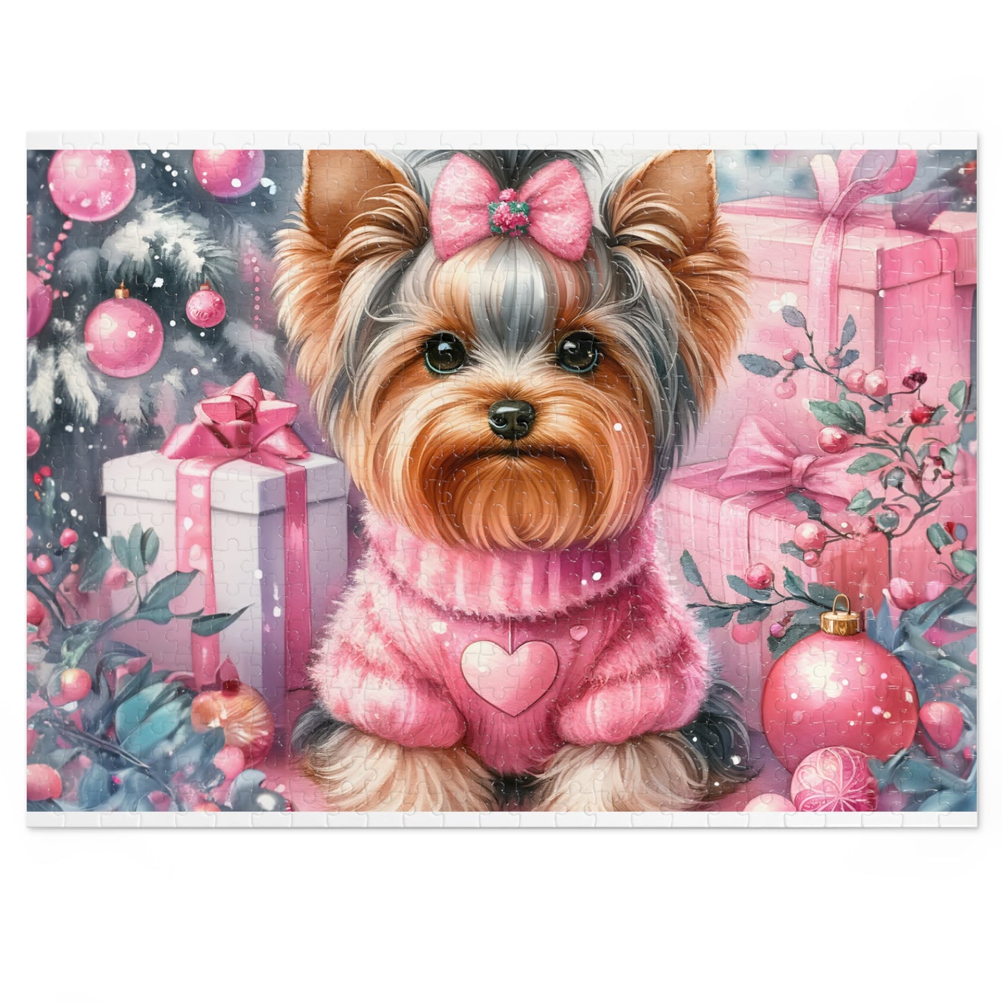 Jigsaw Puzzle, Christmas, Yorkshire Terrier, Personalised/Non-Personalised (30, 110, 252, 500,1000-Piece)