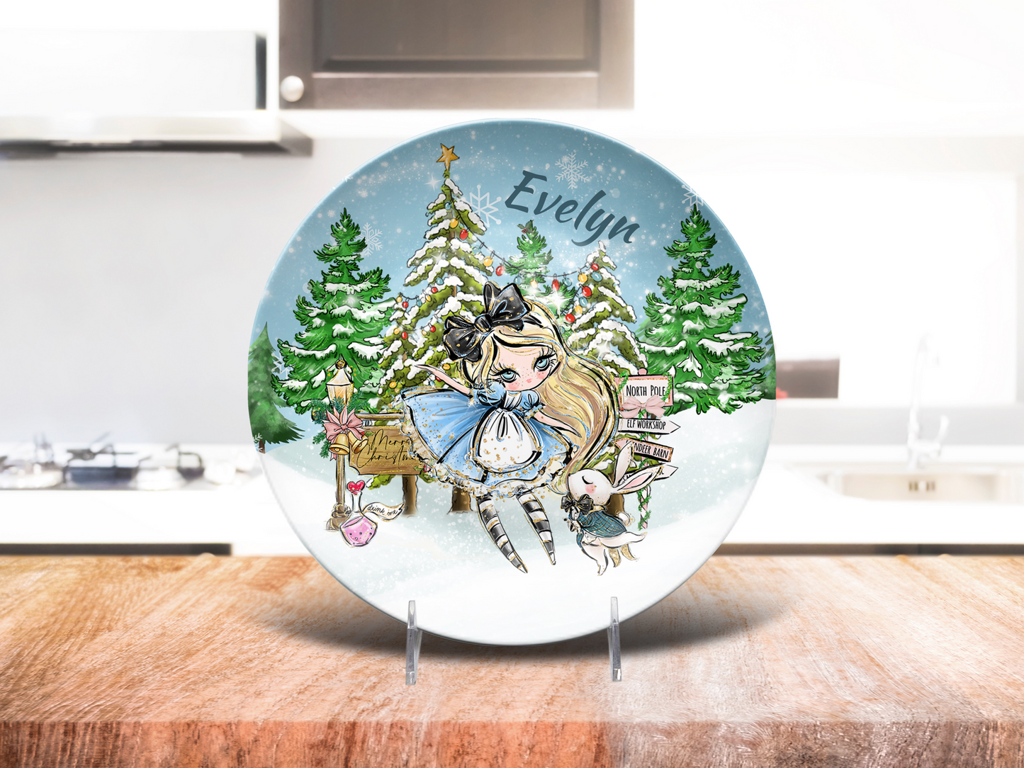 Personalized Christmas Plate for Kids or Adults, Custom Holiday Tableware, Unbreakable Winter Dinnerware