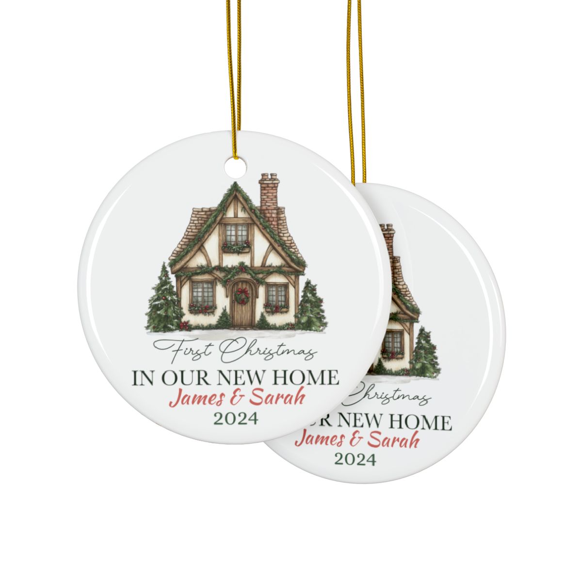 First Christmas New Home Ornament, Personalized Ceramic Ornament, Green Holiday Decor, New Home Gift, Christmas Tree Ornament, Family Keepsake