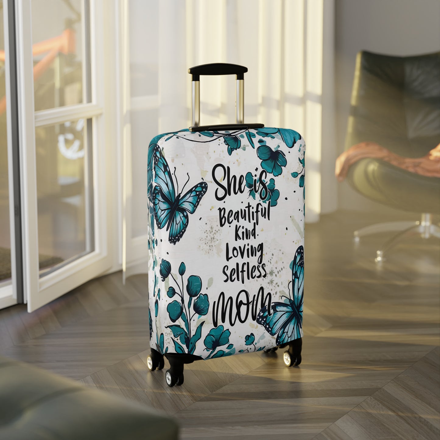 Luggage Cover, Teal Floral, Mom, She is Beautiful, Kind, Loving, Selfless, awd-1758