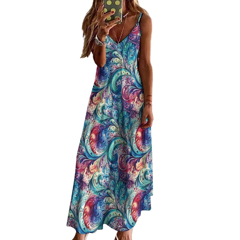 Rainbow Paisley Spaghetti Strap Ankle-Length Dress Long dress