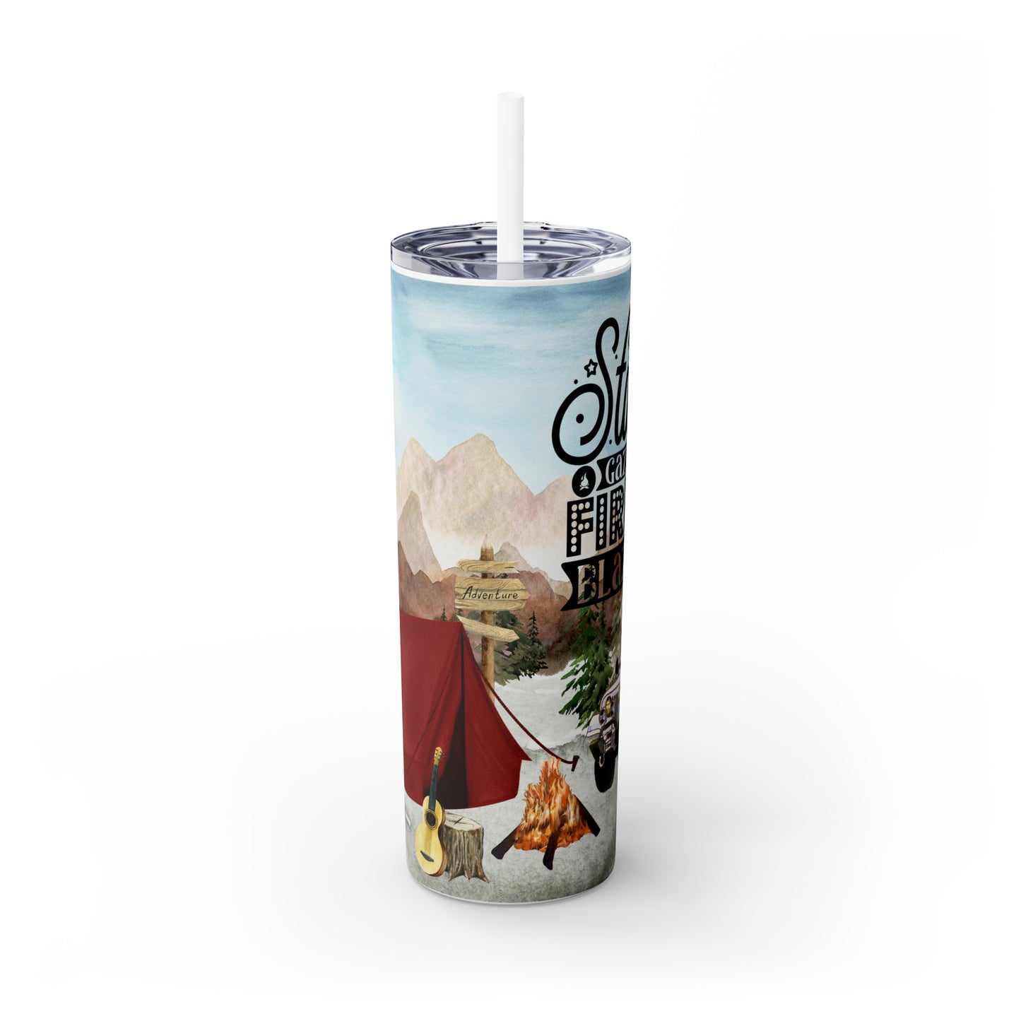 Skinny Tumbler with Straw, 20oz, Camping