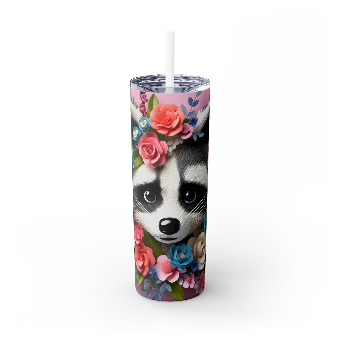 Skinny Tumbler with Straw, 20oz, Racoon