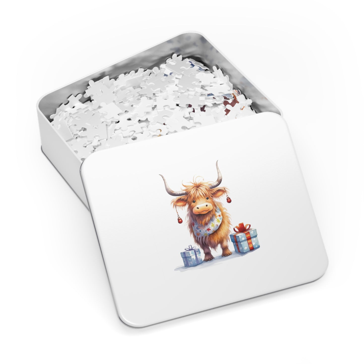 Puzzle, Christmas Highland Cow, Personalised/Non-Personalised (30, 110, 252, 500,1000-Piece)