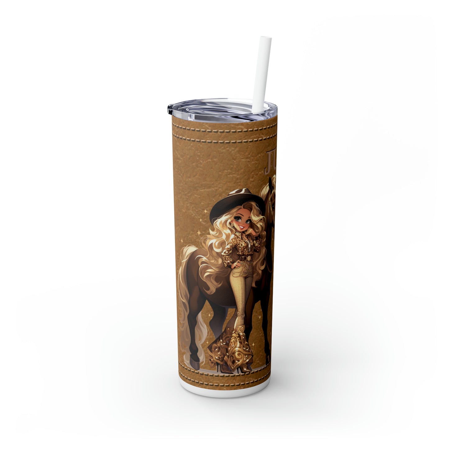 Skinny Tumbler with Straw, 20oz, Personalised, Horse and Girls, Western, Just a Girl Who Loves Horses