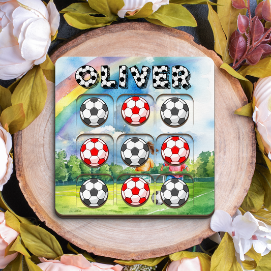 Personalised Wooden Tic Tac Toe Board – Personalised Soccer Theme, Playful & Stylish Décor