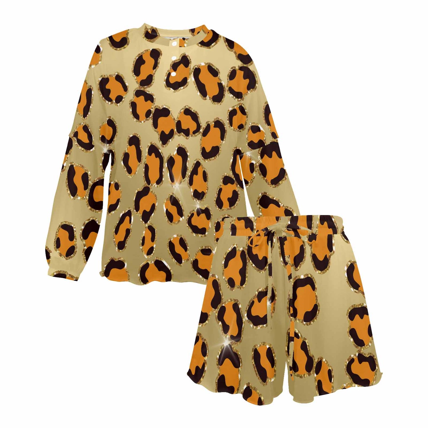 Animal Print 10  Women's Long Sleeve Pajama Set with Shorts