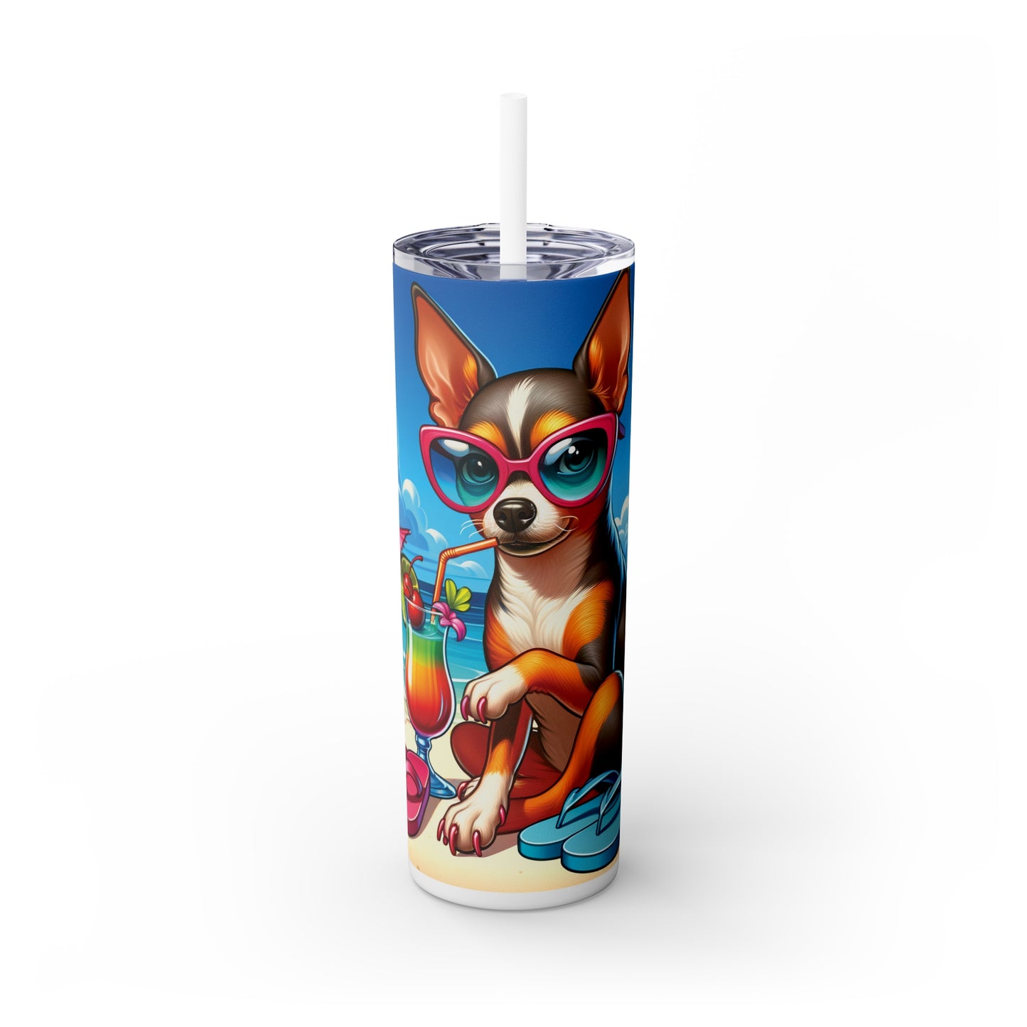 Skinny Tumbler with Straw, 20oz, Dog on Beach, Tenessee, awd-1247