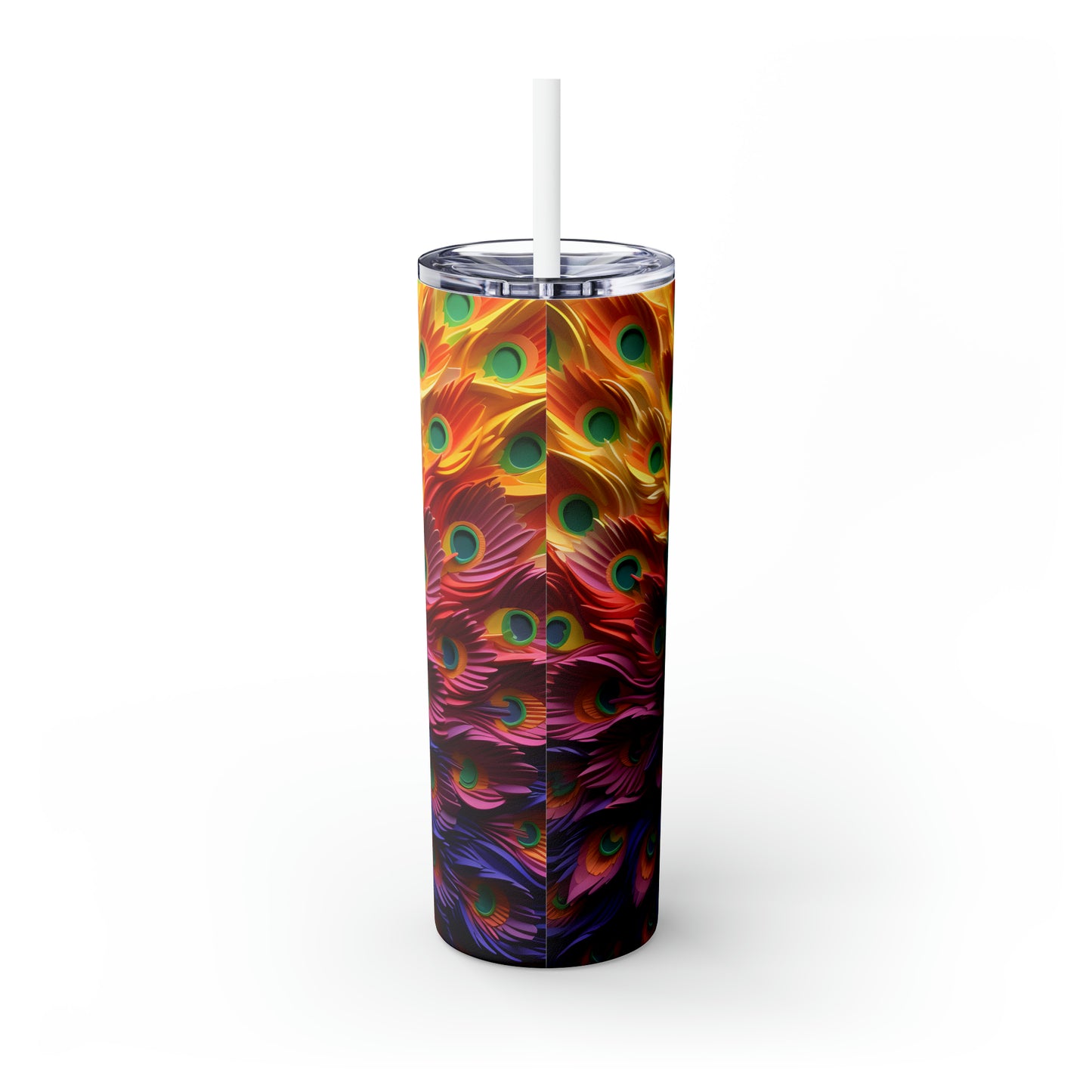 Skinny Tumbler with Straw, 20oz, Peacock