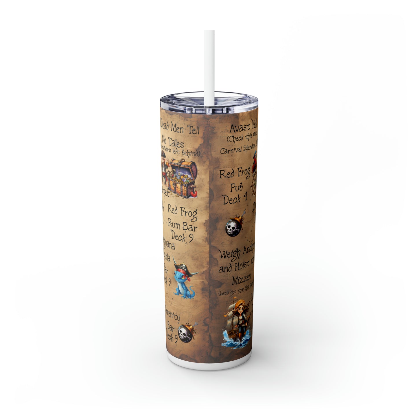 Skinny Tumbler with Straw, 20oz, Cruise, Pirate Map Cruise Bar Crawl