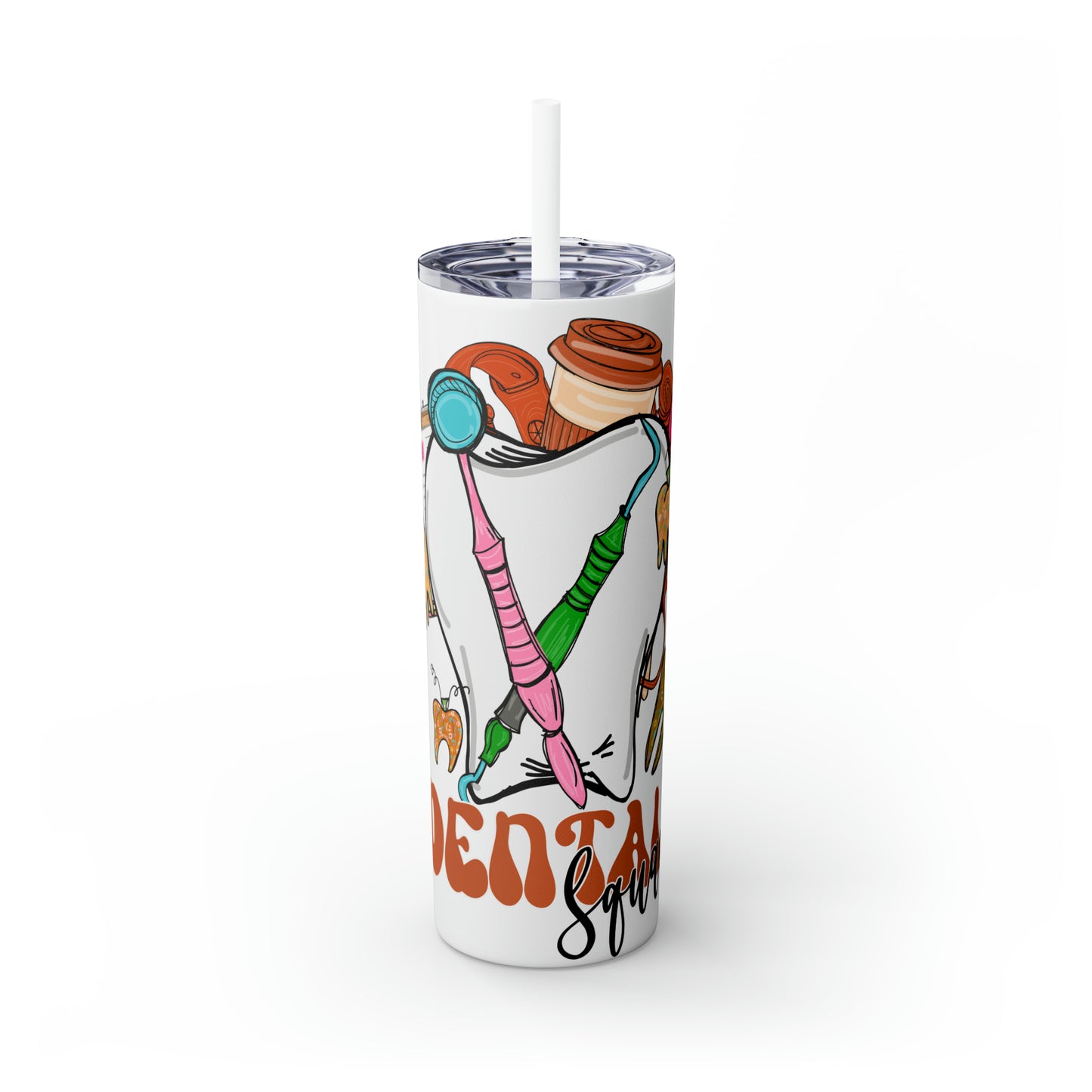 Skinny Tumbler with Straw, 20oz, Dental Squad