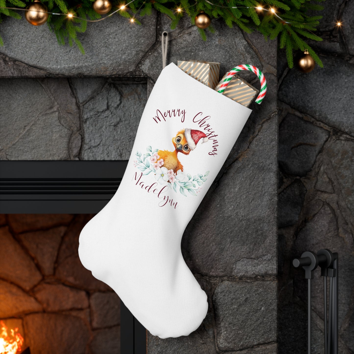 Personalised Santa Stocking, Australian Animals Eucalyptus, Emu