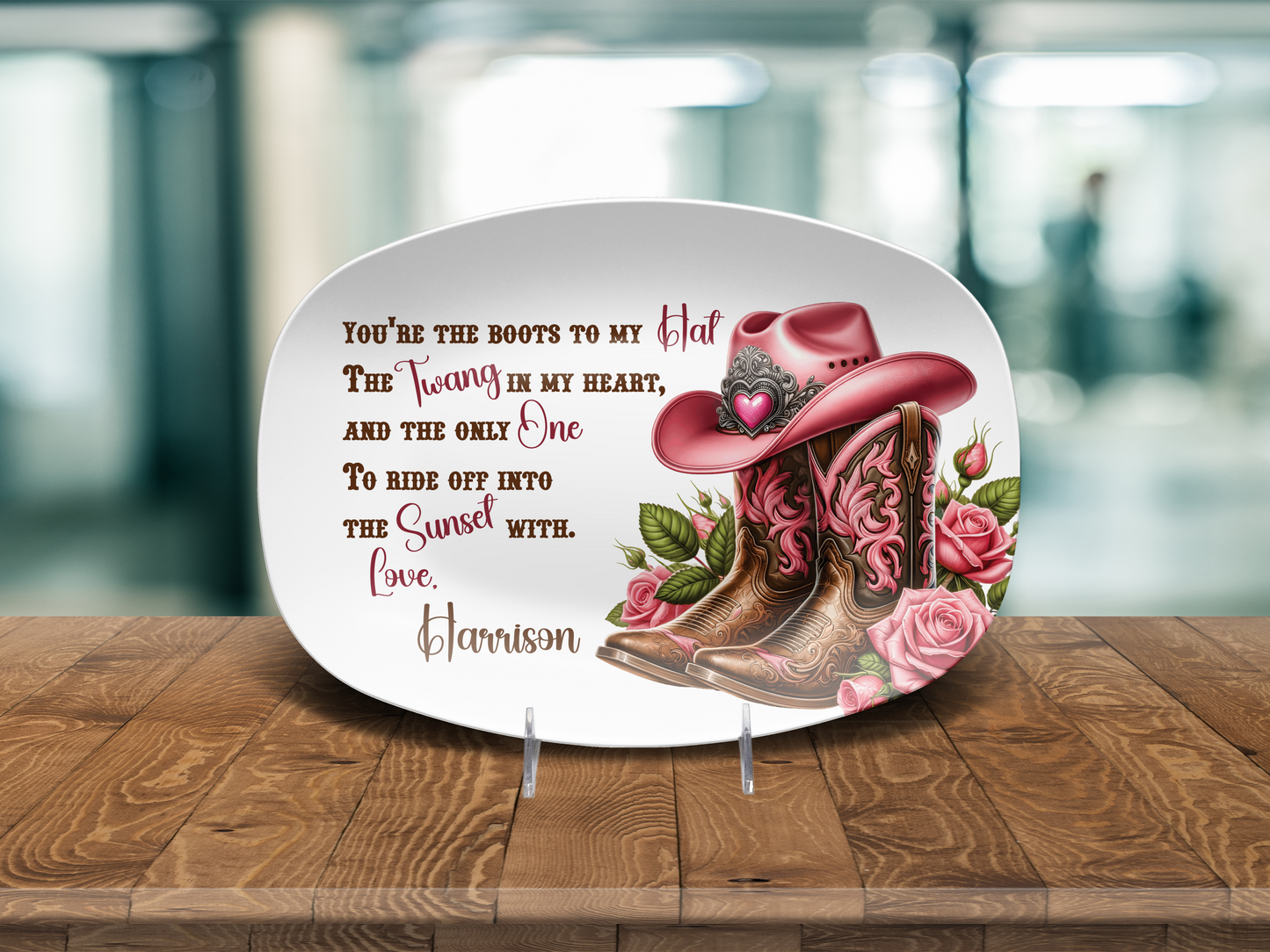 Personalised Country Boots Love Quote Plate